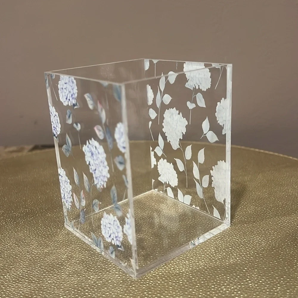 Floral Lidded Acrylic Cosmetic Organizer, Set/2